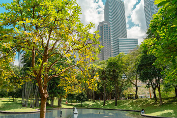 KLCC central park and buildings in Kuala Lumpur, Malaysia