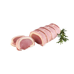fresh pork bacon rolls cut out isolated transparent background