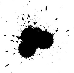 black ink color splatter splash brush painting graphic element on white background