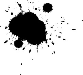 black ink dropped splatter splash brush painting grunge graphic element on white background