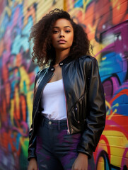 Naklejka premium Fashion model in an urban setting, Generative AI