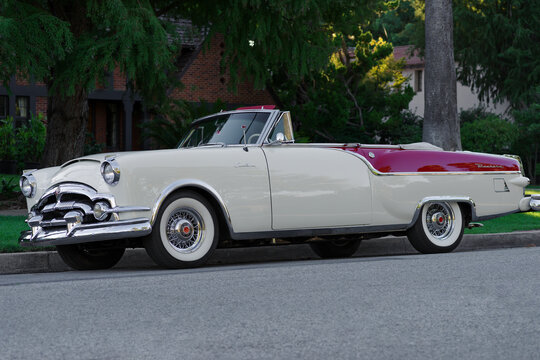 San Marino, California, United States: classic Packard Caribbean convertible car shown parked in a residential area on August 27, 2023.