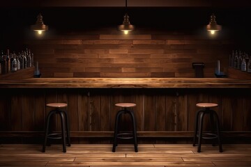 Solid wood bar tables and chairs in the bar - obrazy, fototapety, plakaty