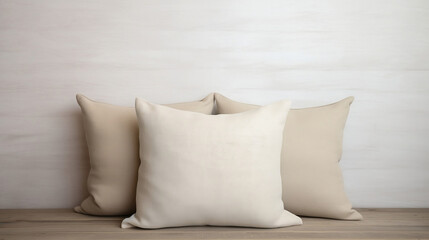 Staged Product Photo of Blank Linen Canvas Pillow on Plush Couch for Mockup.