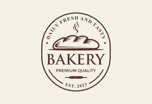 Vintage Retro Bakery, Cake Shop Label Vector Logo Stamp, Bakery bread and cakes vector design logo