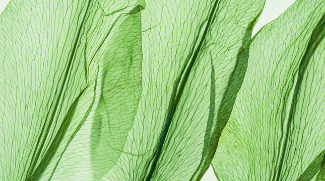 Abstract nature pattern of flower petals green color, natural texture leaf as natural background or backdrop. Macro texture, colored aesthetic photo with veins of petals, trend botanical
