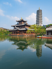 Night view of Puyuan, An ancient water town in Zhejiang Province, China.
