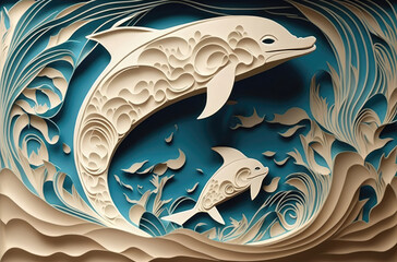 Paper art dolphin, AI generated