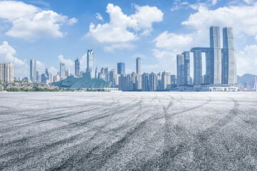 Yuzhong district city skyline and asphalt road in Chongqing, China