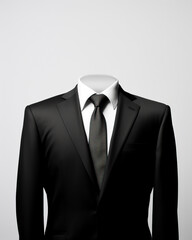 An empty suit with a tie, isolated on a white background. Depicts formal attire or symbolizes an inactive presence in a business setting.