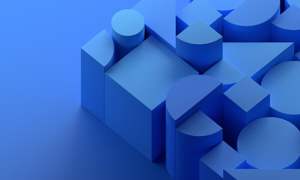 Fototapeta Abstract geometric composition, blue background design, 3d render