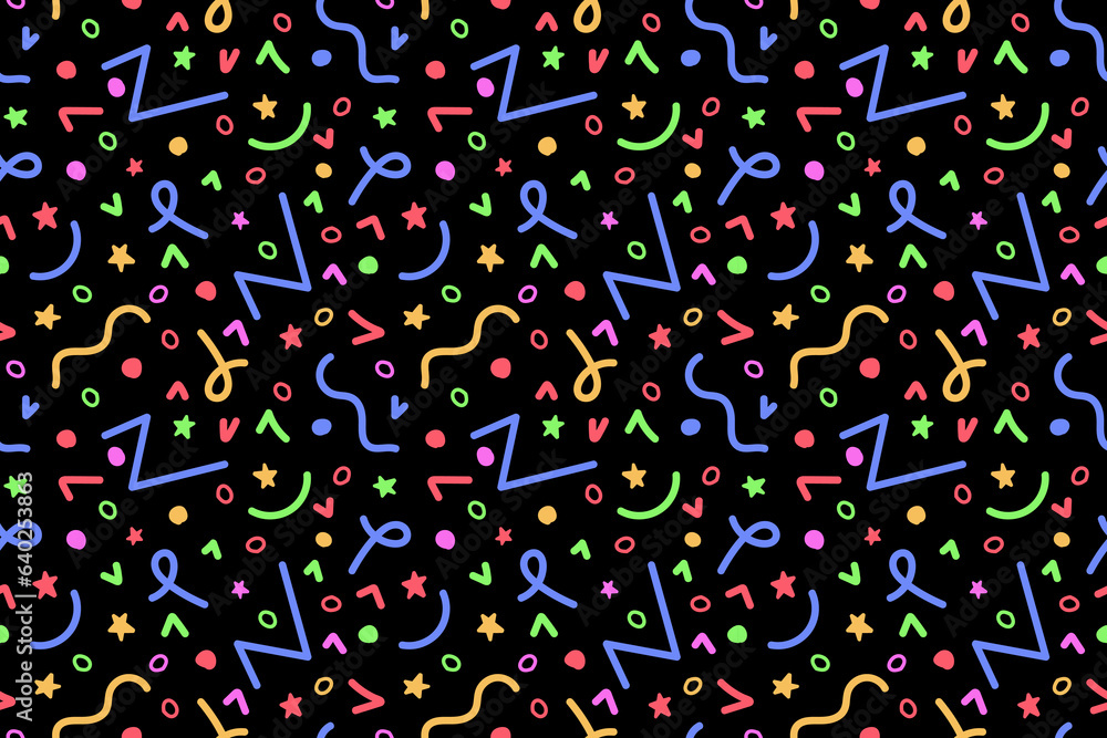 Poster color doodle seamless pattern. scribble and squiggle shapes.