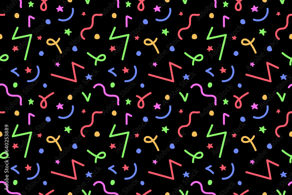 Poster color doodle seamless pattern. scribble and squiggle shapes.