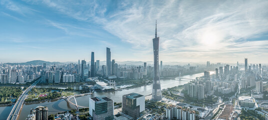 Downtown city skyline and Pearl River in Guangzhou, China