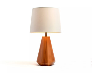 Mid century table lamp isolated on a white background. vintage wooden lamp with white shade.  - Powered by Adobe