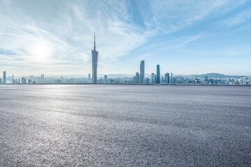 Downtown city skyline and asphalt road in Guangzhou, China