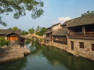 Fototapeta na wymiar Night view of Puyuan, An ancient water town in Zhejiang Province, China.