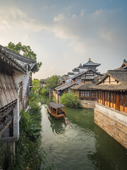 Night view of Puyuan, An ancient water town in Zhejiang Province, China.