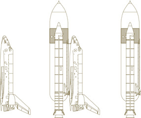 Vector sketch illustration detailed design of spaceship getting ready for launch to moon