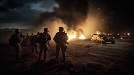 Fototapeta premium Real soldiers walk on the battlefield