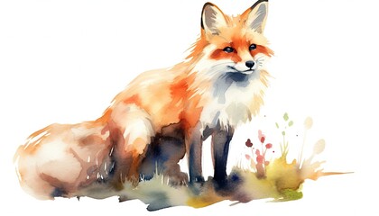 Fox isolated on white background. Watercolor Illustration.
