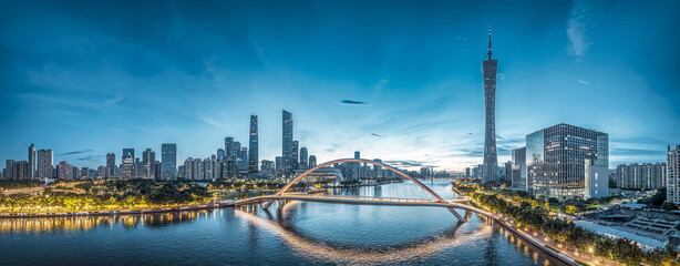 Downtown city skyline and Pearl River in Guangzhou, China