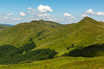 Fototapeta premium Wilderness and scenic nature and alpine landscape at summer in Bieszczady Mountains, Carpathians, Poland.