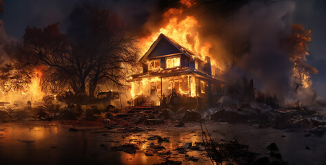 small suburban house on fire hd wallpaper
