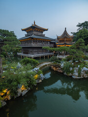 Night view of Puyuan, An ancient water town in Zhejiang Province, China.