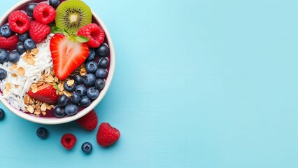 Acai Bowl in baby blue color background