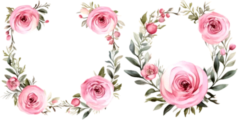 Fototapete Blumen Watercolor Beautiful wedding wreath with Scabiosa Kudo pink flowers and an element bundle