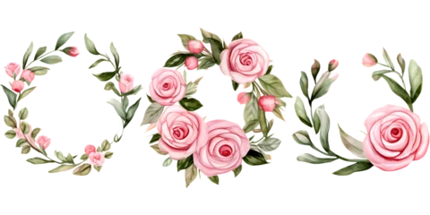 Fotobehang Bloemen Watercolor Beautiful wedding wreath with Scabiosa Kudo pink flowers and an element bundle