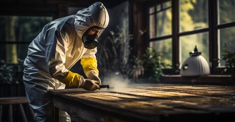 Fototapeta na wymiar worker in a protective suit, cleaner, welder, working staff