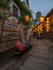 Night view of Puyuan, An ancient water town in Zhejiang Province, China.