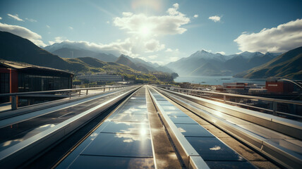 Obraz premium Ecological transition, expanse of solar panels for green and clean renewable energy 
