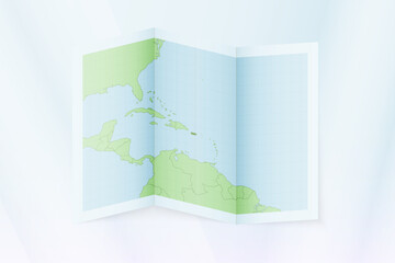 Puerto Rico map, folded paper with Puerto Rico map.