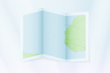 Cape Verde map, folded paper with Cape Verde map.