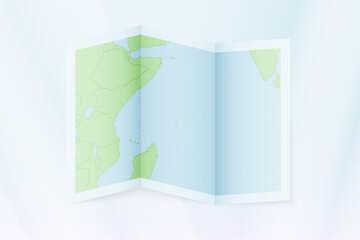 Seychelles map, folded paper with Seychelles map.