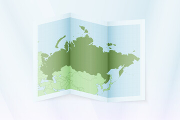Russia map, folded paper with Russia map.