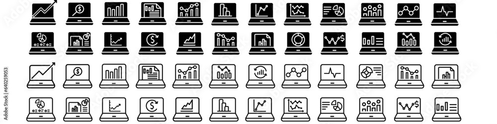 Poster data analysis icon vector set. data science illustration sign collection. analytics symbol. trading 