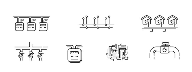 Gas utilities line icon set. Connection. Editable stroke illustration