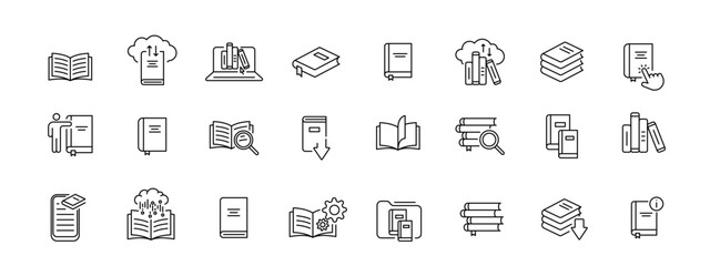 E-book icon pictogram set illustration, diferent book icons - obrazy, fototapety, plakaty