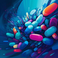 illustration tablet pill pharmacy medical medication capsule pharmaceutical drug medicine. Generative AI.