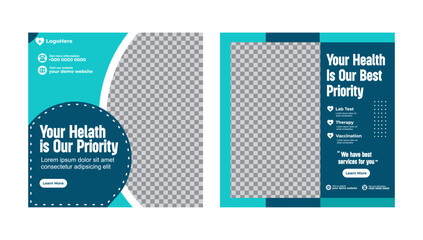 Medical healthcare template for a social media post vector template. Medical social media post template. Medical healthcare service social media post template design. 