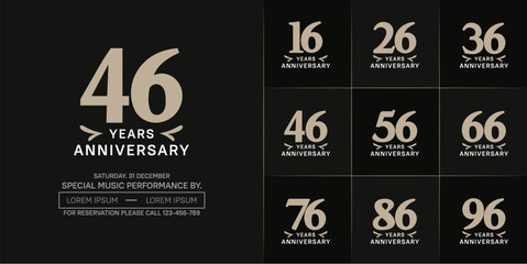 set of anniversary logo with soft brown number on black background can be use for celebration