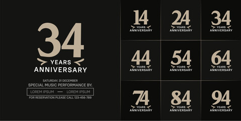 set of anniversary logo with soft brown number on black background can be use for celebration