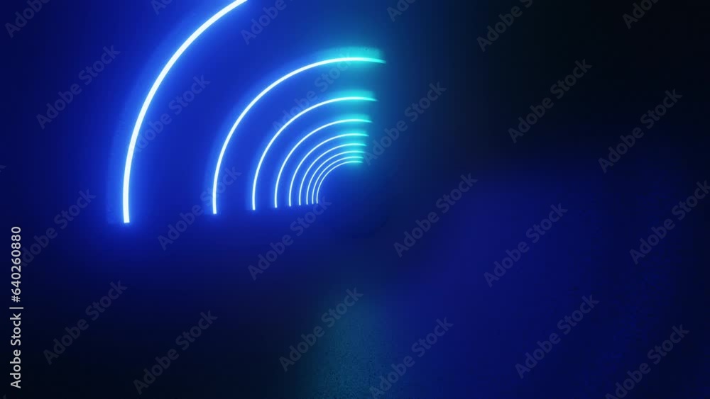 Poster abstract neon radar background. digital radio waves blue circle diffusion. bright wi-fi connection s