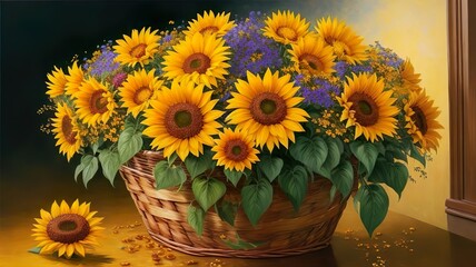 Floral Symphony - Sunflowers and Blossoms Painted in Nature's Palette