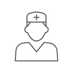 Nurse icon. Simple outline style. Medical assistant, male, man, medic, doctor, health, medicine, hospital concept. Thin line symbol. Vector isolated on white background. Editable stroke SVG.