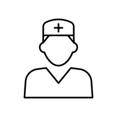 Nurse icon. Simple outline style. Medical assistant, male, man, medic, doctor, health, medicine, hospital concept. Thin line symbol. Vector isolated on white background. SVG.